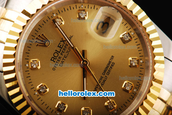 Rolex Datejust Automatic Movement Gold Dial with Diamond Markers and Gold Bezel-18K Gold Never Fade - Click Image to Close